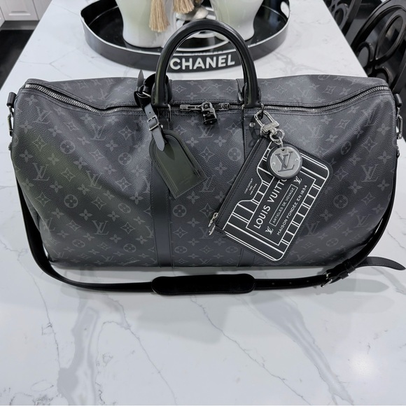 Louis Vuitton Other - Louis Vuitton Black Monogram Eclipse Keepall Duffel with Bag Charm and Pouch 😎